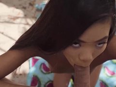 Américain, Asiatique, Cul, Plage, Bikini, Queue, Petite femme, Chatte