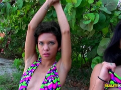 American, Ass, Blowjob, Brunette, Lesbian, Outdoor, Petite, Tits