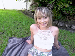 POV blowjob from teen Anna Mae outdoors