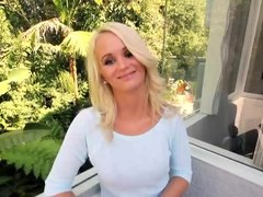 Gorgeous blonde Emily Austin jerks the dick off