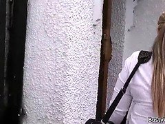 Working blonde bbw in stockings spreads legs