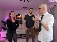 Leie, Hinter den kulissen, Grosser schwanz, Paar, Besamung, Gehörnter ehemann, Strapon, Flotter dreier