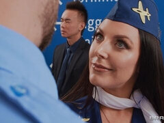 Stewardess with round ass Angela White rides on a hard white cock