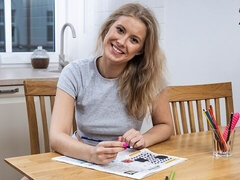 Astonishing blonde babe Eyla Moore is fucking with a pink dildo