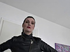 Brunette, Ebony, European, Funny, German, Gloves, Leather, Masturbation