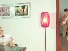 美女, チン, ヒール, 淫乱熟女, オフィス, 磨き, オマンコ, オッパイの