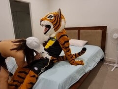 Furry Tiger Mascot enjoys wild hardcore sex session