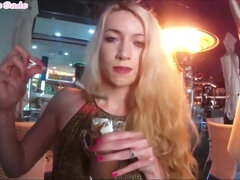Perverted t-girl strokes her big dick in public place