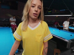 Blonde girlfriend with round ass Ashlyn Angel fucked by big cock