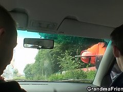 They pick up hot grandma and fuck outside