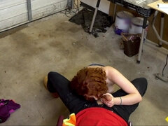 Enthousiasteling, Grote mammen, Pijpbeurt, Sperma shot, Natuurlijke tieten, Kut duiken, Roodharige vrouw