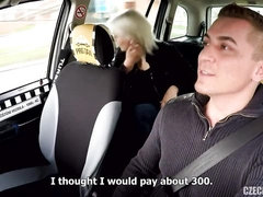 Big-bottomed blonde from Europe jumps on a driver's boner