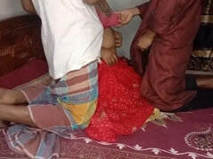 Desi Newly Married Wife First Night Threesome - Husband's Father Fucks Her Doggystyle & Blowjob