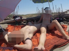 Flashing My Cock In Front Of Strangers On A Public Beach While She Helps Me Cumshot Its Very Risky