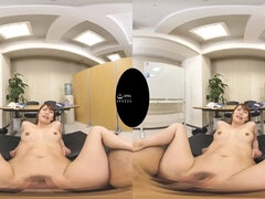 Busty asian teen VR office sex