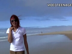 18 años, Playa, Desnudo, Público, Pelirrojo, Afeitado, Adolescente, Tetas