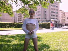 Rubia, Pequeña, Público, Tetas