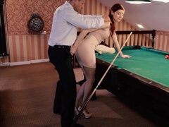 Sex with redhead Kattie Gold on the pool table