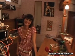 Witness a daring brunette's passionate haircut with intense ecstasy