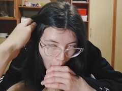 18, Blowjob, Brunette, Glasses, Handjob, Russian, Sucking, Tits