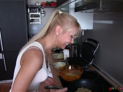 Paar, Fingern, Nahrung, Freundin, Küche, Lesbisch, Lecken, Muschi