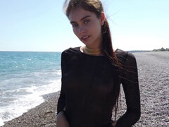 Strand, Braunhaarige, Masturbation, Öffentlich