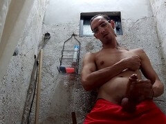Shower, a big cock man, gay prison bitch