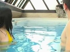 Comely small titted oriental Yukie Kawamura in kinky porn video outside