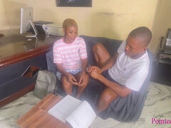 My home lesson schoolteacher gives me some individual lesson in his office.