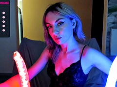 美女, ブロンド, ダブル開発, オナニー, 一人, ゴックンする, オッパイの, おもちゃ