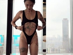 Japonés, Lencería, Desnudo, Pequeña, Tatuaje