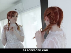 Cherry Fae's braces get covered in hot jizz after hardcore doggystyle action