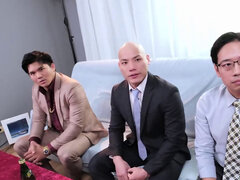 アジア人, 美女, フェラチオ, 茶髪の, 中国人, ポルノスター, 三人