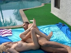 Petite blonde April Love with perfect tits gets pounded by the pool