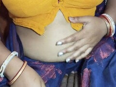 Steamy romantic session with Indian couple in sarees at a hotel apartment