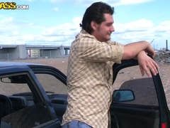 フェラチオ, 車, ヒール, アウトドア, 赤毛, 三人
