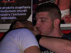 Muscled jock Fucks gay club Bottom after getting sucked