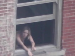 Lusty chick has a thing for getting ravaged at the window, in the middle of the day
