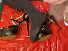 Черные, Ноги, Фетиш, Дрочка ногами, Каблуки, Нейлон, Обувь, Дразнящие