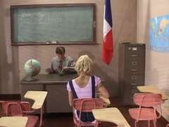 Blondine, Blasen, Aufs gesicht abspritzen, Student, Lehrer