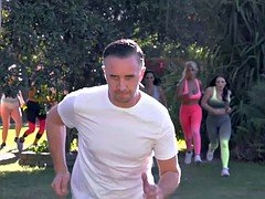 Huge boobs pornstars chasing that big D after jogging