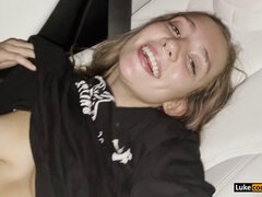 Inexperienced teen Bailey Base gives a steamy car blowjob and gets pounded