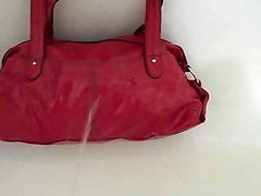 Pee on red handbag