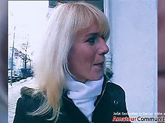 Skinny blonde MILF picked up & fucked in asshole