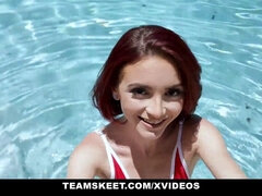 Lola Fae's petite frame gets destroyed in pool by a skinny teen with a big ass