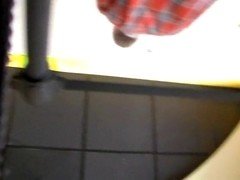 mature coworker in line getting lunch upskirt