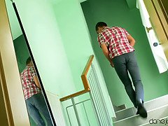 Watch Dane Jones, the filthy cheating wife, get creampied by a plumber while Steve Q and his babe watch in HD