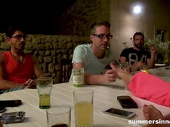 Brunette Receives Oral At Public Dinner