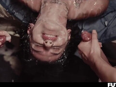 Alice Peachy Dolly x Sarah Heizel - Brunette in lesbian femdom threesome with strapon babes