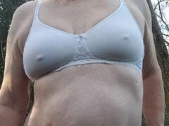 Mature Betty Spanxxx enjoys a solo outdoor session in her underwear
